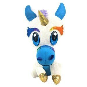 Classic Toy Company Unicorn Plush Gold Horn Hooves Blue Ears Stuffed Animal
